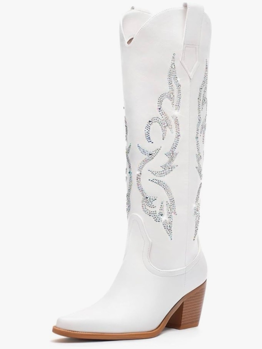 Women's White Western Mid-Calf Boots with Silver Stitching